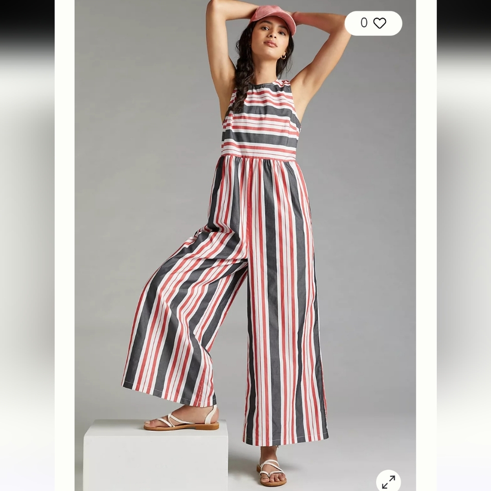 Anthropologie Striped Jumpsuit in Red, Black & White